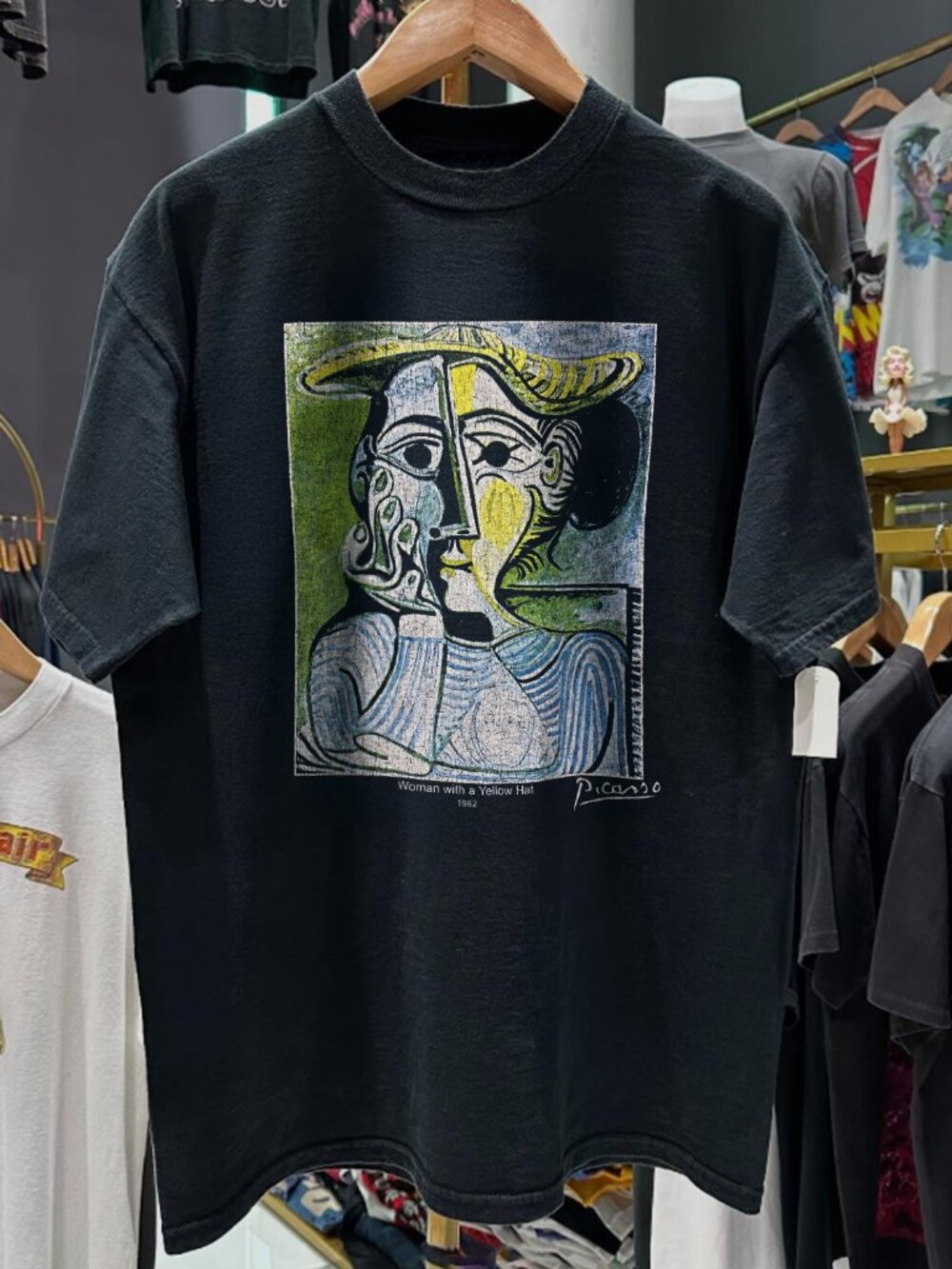90S Picasso Woman With A Yellow Hat Rare Black T-Shirt